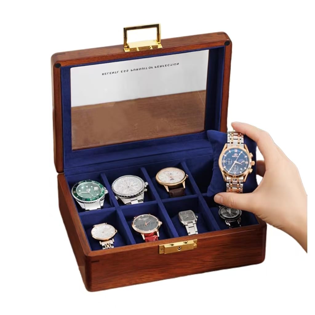 Solid Wood Watch Box 8 Slots With Glass Lid Walnut Collection Case For Men Women Luxury Wooden Display Organizer Storage Holder Bescott