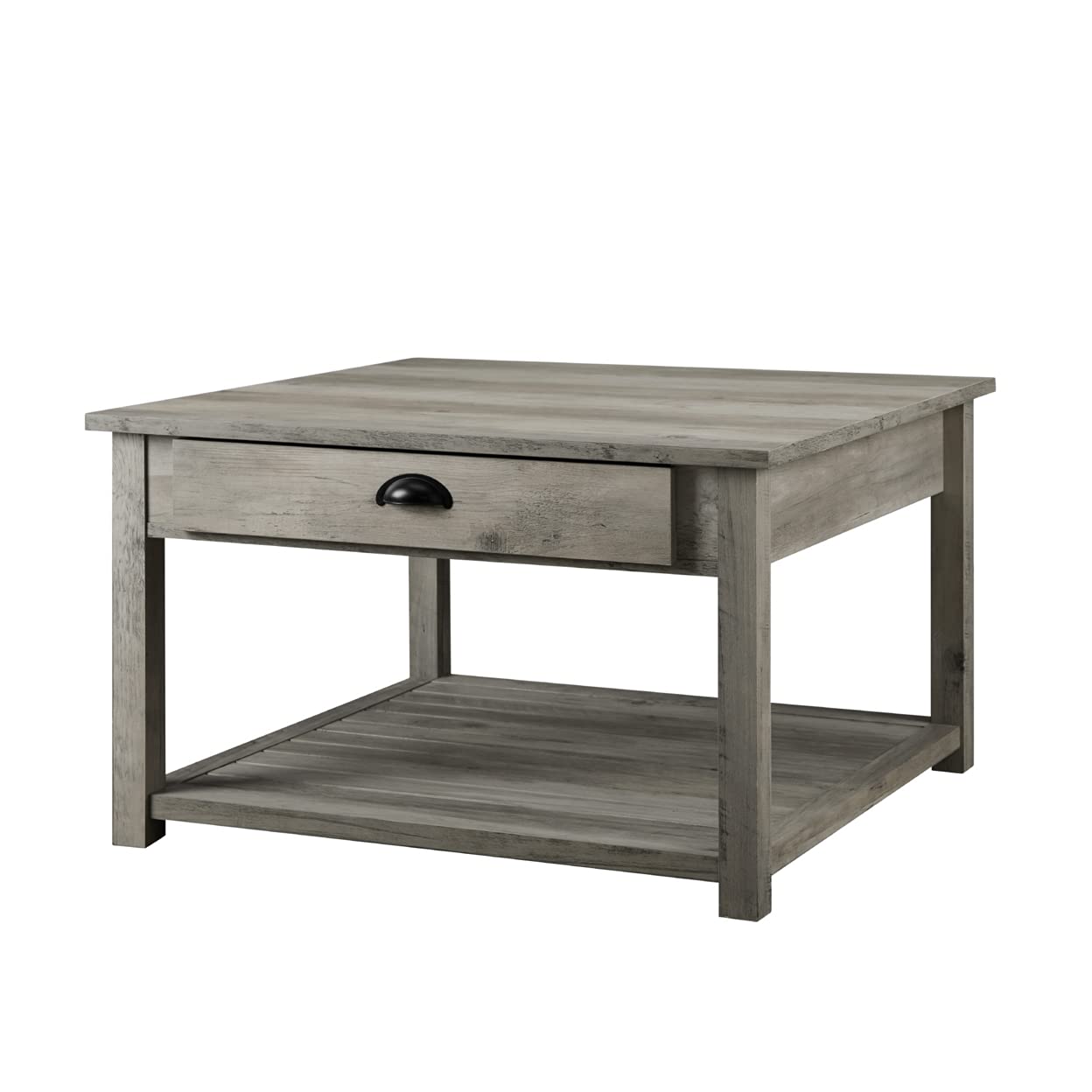 Walker Edison Modern Country Square Coffee Table Living Room Accent Ottoman Storage Shelf, 30 Inch, Grey Wash - WoodArtSupply