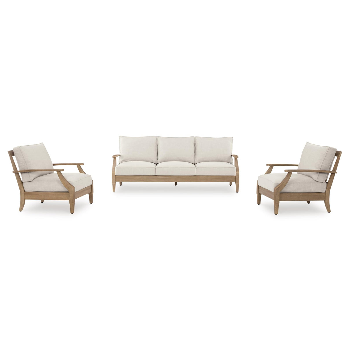Signature Design by Ashley Carter Hall Outdoor Eucalyptus Patio Lounge Chair with Cushion, Beige Signature Design by Ashley
