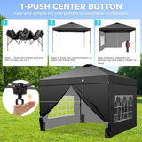 Oneofics 12x12 FT Pop Up Canopy, Instant Canopy Tent with 1-Button Push, 4 Removable Sidewalls, Sandbags, Wheeled Bag for Outdoor Activities & Events Oneofics