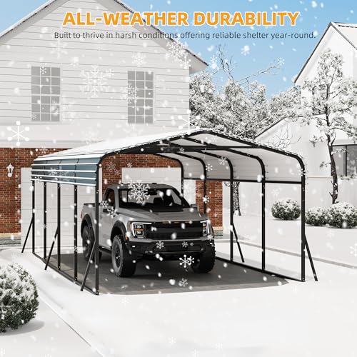 GarveeLife 12x20 ft Carport, Metal Carport with Galvanized Steel Roof and Reinforced Base, Heavy Duty Garage Car Shelter Shade, Outdoor Car Port Canopy for SUV, Truck, Boats GarveeLife