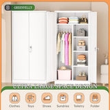 Greenvelly Metal Wardrobe Cabinet with Locking Doors, 72" H x 36" W White Metal Wardrobe Closet Cabinet with Hanging Rods and Adjustable Shelves, Steel Storage Closet for Home, Office, Employee, Gym Greenvelly
