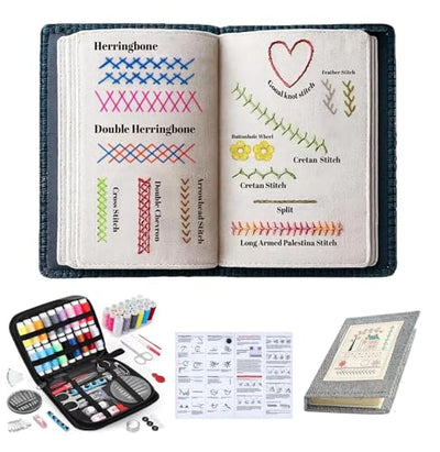 2026New Portable Embroidery Stitch Book Kit,embroidery sampler practice book diy Embroidery for beginners with instructions Gift for Easter All-Scenario Stitch Guide for Adults & Craft Lovers (1 Set)