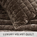 RECYCO Luxury Velvet Quilt Set Full Queen Size Bedding Sets, Ultra Soft Velvet Comforter Set, Lightweight Channel Box Stitch Oversized Bedspread Coverlet for All Season, with 2 Shams, Walnut Brown RECYCO