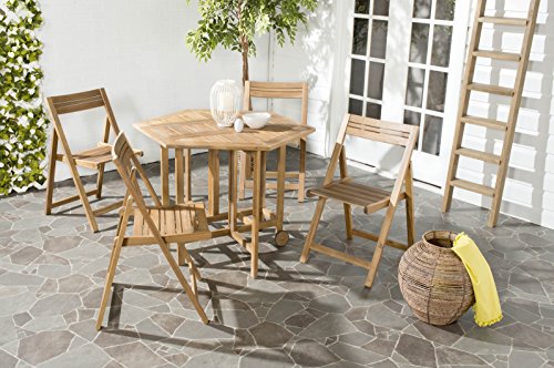 SAFAVIEH Outdoor Collection Kerman Natural 5-Piece Foldable Patio Dining Set (Fully Assembled) Safavieh
