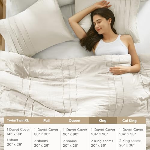 Comfort Spaces Cream King Size Duvet Cover Set - 3 Pieces Pintuck Pleated Duvet Cover, All Season Lightweight, Extra Softness Pre-Washed Microfiber King Bedding Cover Shams Comfort Spaces