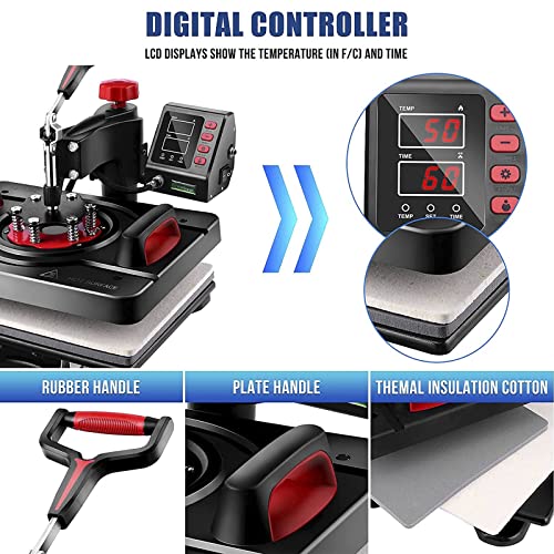 Heat Press, 8 in 1 Heat Press Machine 38x38cm/15x15 inch, 360° Swing Away Digital T Shirt Pressing Machine, Multifunction Heat Transfer Sublimation Combo for T Shirts Mugs Hat Plate Cap WoodArtSupply