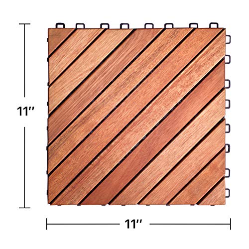 VIFAH V182 Interlocking FSC Eucalyptus Deck Tile 12-Slat Diagonal Design - WoodArtSupply