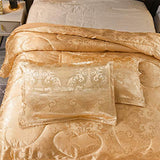 Raytrue-X Luxury Silk Bedding Comforter Sets, Gold Jacquard Lightweight Comforter Quilt, All Season Ultra Soft Microfiber Twin Comforter Set Matching 2 Pillow Shams(Twin/Twin XL, 3 Pieces) Raytrue-X