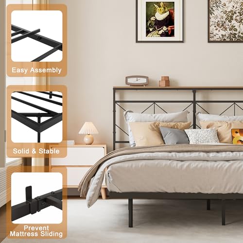 HAUSOURCE Twin Size Floating Bed Frame with Storage Headboard Metal Platform Bed Frame with LED Lights and Charging Station Easy Assembly No Box Spring Needed HAUSOURCE