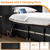 VINGLI Full Size Murphy Bed with Storage Drawer,Smart LED Lighting,Built-in 2 Charging Stations, Space-Saving Cabinet Bed for Kids,Adults & Guests,Classic Black VINGLI