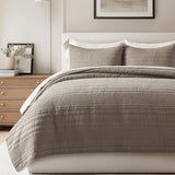 EVERGRACEHOME 100% Cotton Modern Lines Quilt Set King Size, Pre-Washed Soft Striped Coverlet Bedspread, 3 Piece Lightweight Bedding Set for All Season, with 2 Pillow Shams, Stone Taupe EVERGRACEHOME