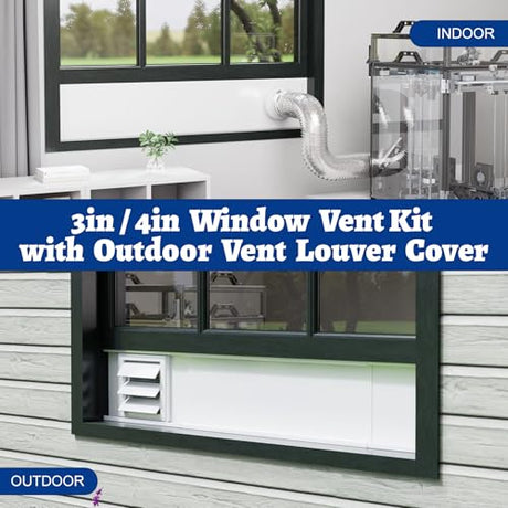 Wintcomfort Window Vent Kit with Louvered Vent Cover Fit for 3" and 4" Vent Hose, Adjustable Window Seal Panels for 3"/4" Exhaust Ventilation Duct of Laser Engraver/3D Printer Enclosure, Dryer Wintcomfort