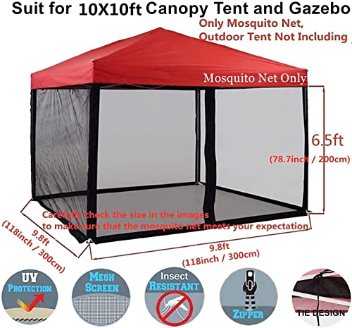 Mosquito Net for Outdoor Patio and Garden, Screen House for Camping and Deck, Gazebo Screenroom, Zippered Mesh Sidewalls for 10x 10' Gazebo (Black) - WoodArtSupply