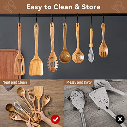 MAXCOOK Wooden Spoons for Cooking,8 Pcs Teak Wooden Kitchen Utensils Set,Natural Acacia Wood Non-stick Spatula Cooking Spoons,Lightweight, Convenient, Easy to Wash Wooden Cooking Utensils - WoodArtSupply