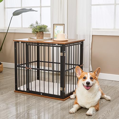 Max & Marlow Dog Crate Furniture Wooden Dog Crate End Table Dog Kennel Furniture Dog Crate Furniture for Dogs Indoor, 25”L x 18.5”W x 22.8”H, Brown - WoodArtSupply