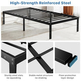 OLIXIS Metal Twin Bed Frame - 14in High with Storage Space, No Box Spring Needed with Sturdy Steel Slat Support, 800LBS Heavy Duty for Easy Assembly, Black for Bedroom OLIXIS