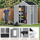 NicBex 6×5 Resin Outdoor Storage Shed with Floor & Window– All-Weather Lockable Small Tool Shed, Outdoor PP Plastic Garden Sheds & Outdoor Storage for Garden, Patio & Backyard – Light Gray NicBex