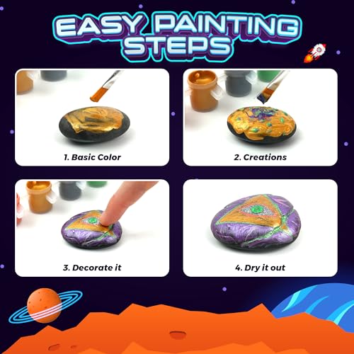 SMILESSKIDDO 2 in 1 Galaxy Rock Painting Kit for Kids - Glow in The Dark Arts and Crafts Kit for Kids Age 8-12 - Creative Art Toys for Painting Rocks with 13 Rocks, DIY Kids Crafts Age 6 7 8  - WoodArtSupply