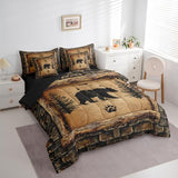 Feelyou Kids Rustic Bear 7 Piece Bedding Set King Size Farmhouse Forest Animal Black Bear Comforter Set with Sheets Boys Girls Hunting Country Brown Bed in a Bag Feelyou
