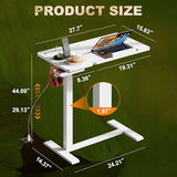 EKNKOZY Standing Desk, Medical Overbed Table with Rolling Tray and Power Outlet, Dual Pneumatic Angle and Height Adjustable Desk, Portable Side Table with Drawer, Home & Hospital Use, White EKNKOZY