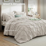 Bedsure King Comforter Set Linen - Bed in a Bag Bedding Set 7 Pieces, GentleSoft™ Pintuck Bed Set Gift for Family, Pinch Pleat All Season Comforter with Sheets, Pillowcases & Shams Bedsure