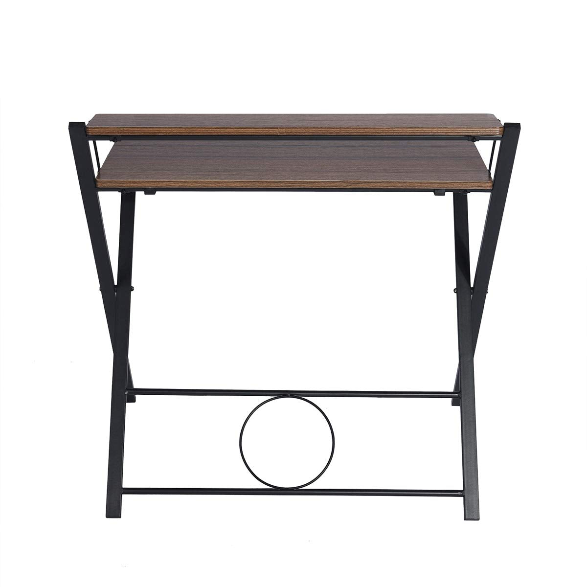 FurnitureR 31.9'' Folding Desk 2 Tier Foldable Writing Table Assembly Saves Space for Home Office Study, Metal Frames/Wood Top Laptop Table Computer Desk, Industrial Brown FurnitureR