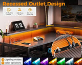 ODK L-Shaped Gaming Desk with LED Lights and Power Outlets - Reversible Design with Storage Shelves ODK