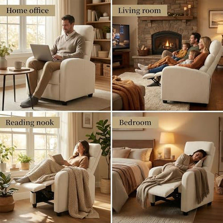 Furnimart Small Manual Recliner Chair for Small Spaces, Overstuffed Chenille Reclining Chair with Chunky Cushion, Comfortable Single Sofa Recliner for Adults, Living Room, Bedroom, Home Theater, Beige Furnimart