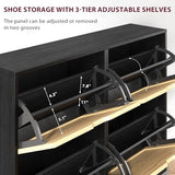 Algglobuy Large Rattan Shoe Cabinet Storage with 4 Flip Drawers & 3-Tier Adjustable Shelves, Slim Shoe Cabinet for Entryway, Modern Hidden Shoe Rack Cabinet, Black Algglobuy