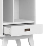 SIMPLIHOME Draper Solid Hardwood 64 inch x 22 inch Mid Century Modern Bookcase and Storage Unit in White for The Living Room, Study Room and Office SIMPLIHOME