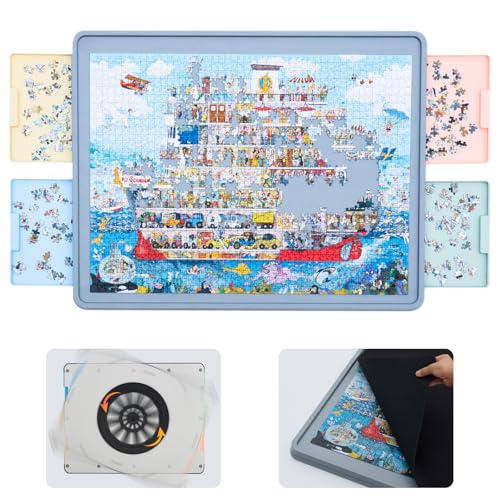 WELGEE Rotating Puzzle Board for 1500 Pieces with Drawers and Cover | Upgraded Lazy Susan Spinning Jigsaw Puzzle Organizer Table (35"x27") | Durable ABS Plastic, Ideal Gift for Mum