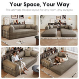 ZEIINPA 79" Convertible Sleeper Sofa Bed, Modern Corduroy Floor Couch Bed with Silver Fixed-Shape Frame, Modular Sofa Couch with Pull Out Bed, Loveseat Sleeper Boneless Couches for Living Room, Camel ZEIINPA