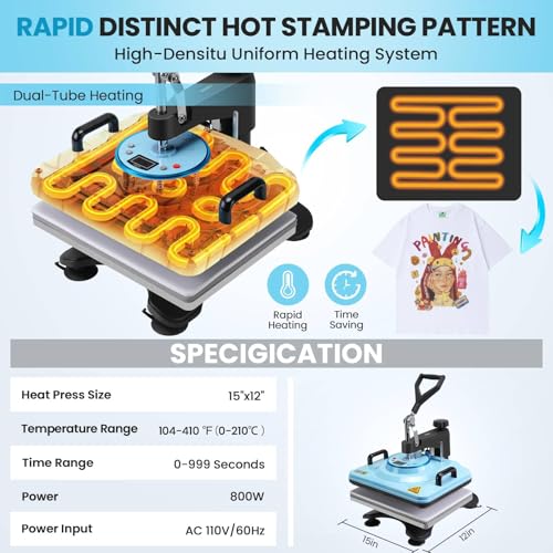 AKEYDIY 8 in 1 Heat Press 15x12 inch 360° Swing Away Digital Shirts Press Multifunction Heat Transfer Sublimation Machine Combo Heat Press Machines for T-Shirts Mugs Hat Plate Cap AKEYDIY