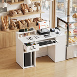 PAKASEPT Reception Desk with Counter for Retail & Checkout,Modern Reception Counter with LED Lights,Drawers,Open Shelves,Retail Counter with Storage for Countertop,Beauty Salon,Shop,Bar(White Small)