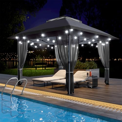 GarveeLife 12 ft x12 ft Softtop Gazebo, Outdoor Pop Up Gazebo with Mosquito Netting, Party Tent & Shelter with Double Roofs for Gardens, Patios, Lawns GarveeLife
