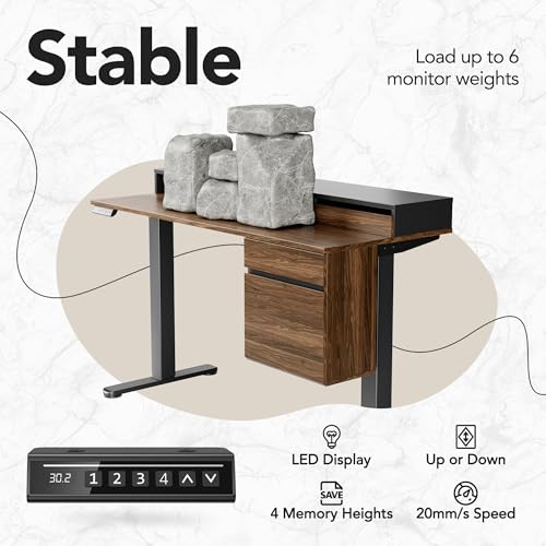 HUANUO Standing Desk with Drawers and File Cabinet, 47 Inch Electric Height Adjustable Desk with Storage, Ergonomic Stand Up Table with Monitor Stand, Black Walnut HUANUO