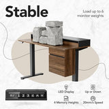HUANUO Standing Desk with Drawers and File Cabinet, 47 Inch Electric Height Adjustable Desk with Storage, Ergonomic Stand Up Table with Monitor Stand, Black Walnut HUANUO