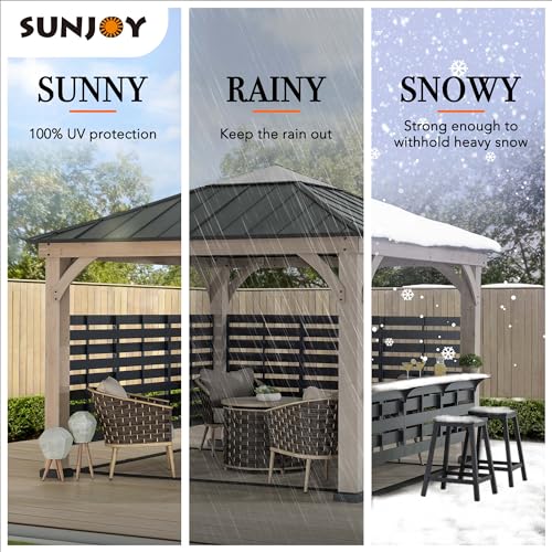 Sunjoy 11 x 11 ft. Hardtop Gazebo Cedar Wood Framed Hot Tub Gazebo with Steel and Polycarbonate Hardtop and bar Shelf, Matte Black by SummerCove - WoodArtSupply