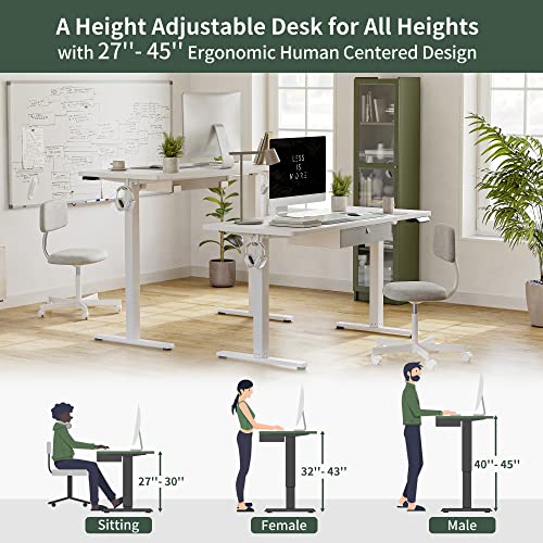 FEZIBO 48 x 24 Inches Standing Desk with Drawer, Adjustable Height Electric Stand up Desk with Storage, Sit Stand Home Office Desk, Ergonomic Computer Desk, White - WoodArtSupply