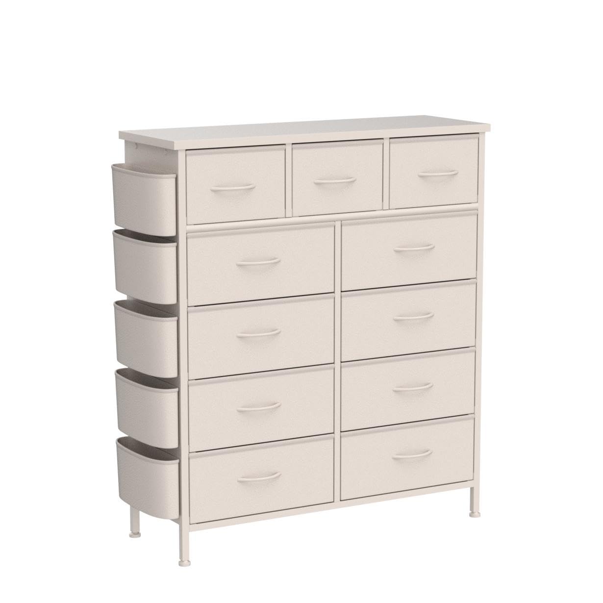 LIVEHOM Dresser for Bedroom with 11 Drawer, Dressers & Chests of Drawers with Side Pockets, Hooks, Fabric Storage Drawer, Steel Frame, Wood Top, Organizer Unit and Pull Handle for Closet. - WoodArtSupply