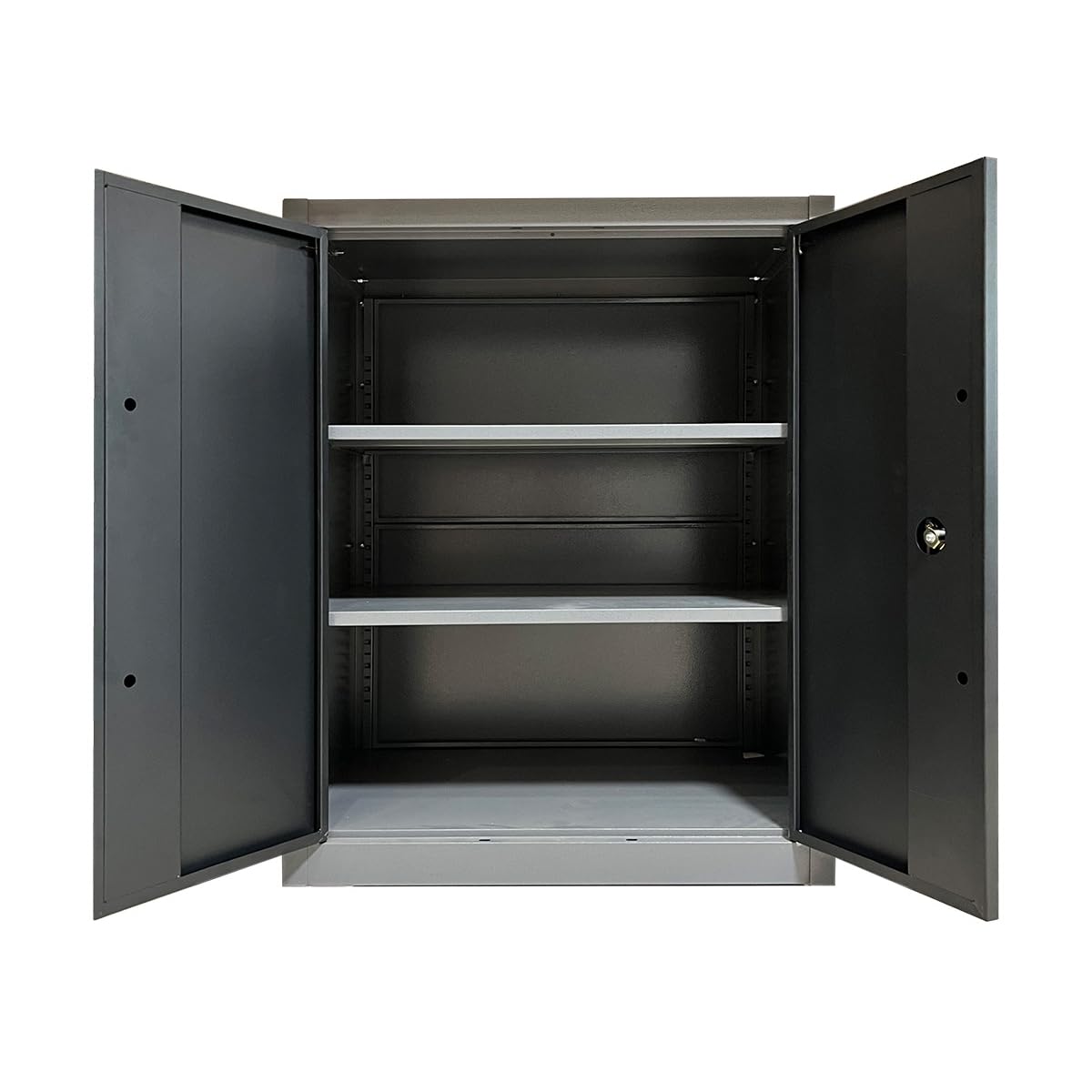 JZD Metal Tool Storage Cabinet with Lockable Doors and 2 Adjustable Shelves, for Office, Garage, Black & Grey