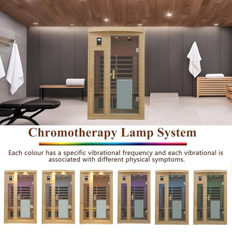 LTCCDSS 2 Person Ultra Low EMF（0-1mG）Infrared Sauna, Hemlock Wooden Far Infrared Sauna for Home with 8 Heaters, 2* Bluetooth Speakers, Reading Lamps, Outdoor Lamps, 3 Chromotherapy Lamps Indoor Sauna LTCCDSS