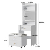 Vabches Make Up Vanity Desk with Mirror and Lights, White Vanity Table Set with Charger Station,Girls Small Vanity and Storage Chair Vabches