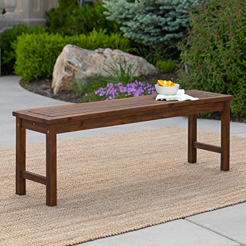 Walker Edison Rendezvous Modern Solid Acacia Wood Slatted Patio Bench, 53 Inch, Dark Brown - WoodArtSupply