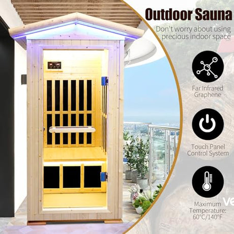 ToTibuy Outdoor Sauna Far Infrared Sauna Wooden Saunas Spa 1550W Low-EMF Dry Sauna Room for One Person, 35.43 * 35.43 * 78.74Inch ToTibuy