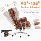 Sweetcrispy Executive Home Office Desk Chair - Ergonomic Big Tall High Back with Footrest & Lumbar Support, Reclining Height Adjustable, Comfy PU Leather Computer Gaming with Swivel Wheels, Brown Sweetcrispy