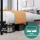 YITAHOME Canopy Bed Frame, Four Poster Platform Bed with USB Charging Station, Metal Bed Frame with Slats Support, 12.4 inch Underbed Storage, No Box Spring Needed, Black, King Size