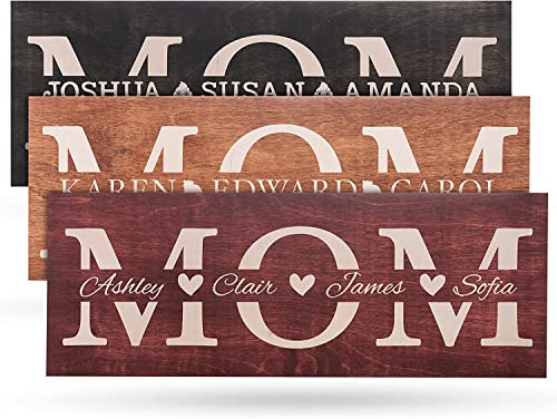 Mothers Day Gifts - Mom Sign Personalized with Kids Names - 4 Wooden Colors, 5 Fonts, 2 Sizes - Custom Rustic Wood Mom Sign GIFTBYGIFTY