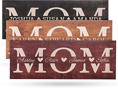 Mothers Day Gifts - Mom Sign Personalized with Kids Names - 4 Wooden Colors, 5 Fonts, 2 Sizes - Custom Rustic Wood Mom Sign GIFTBYGIFTY